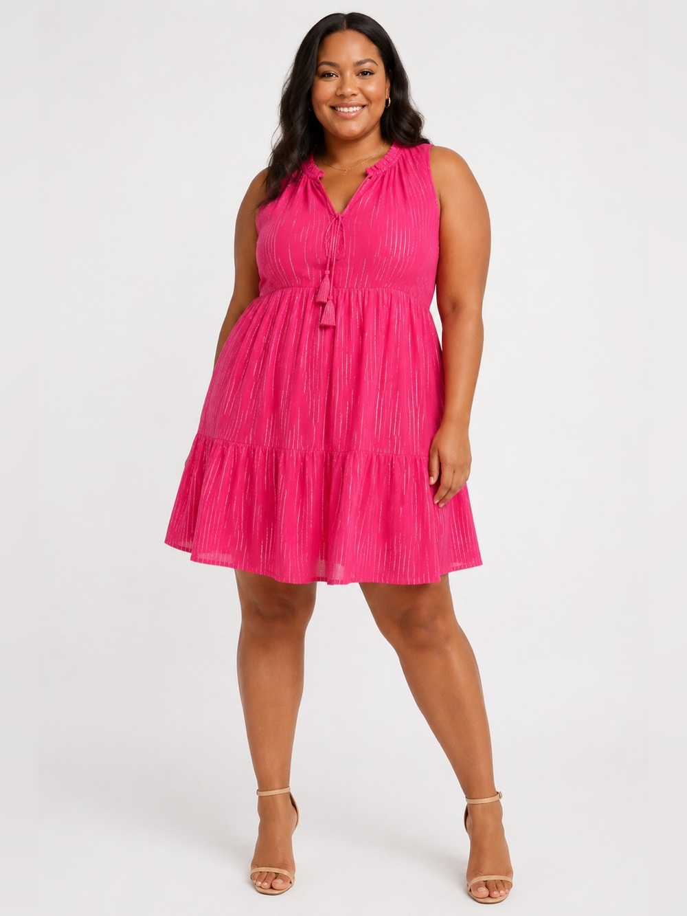 J.Crew Pink Metallic Sleeveless Tiered Dress - Sz L or XL 🩷 - Picture 3 of 7